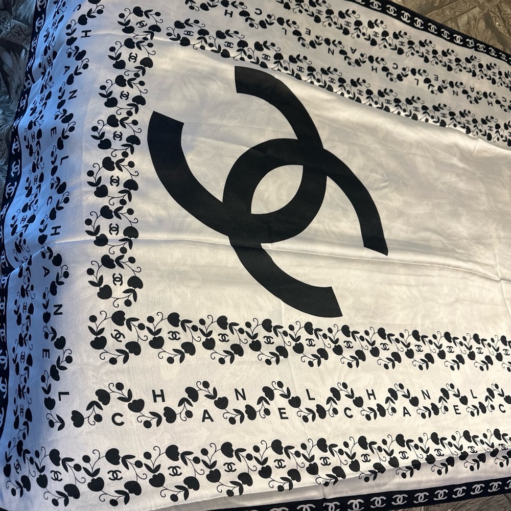 Chanel silk floral logo scarf